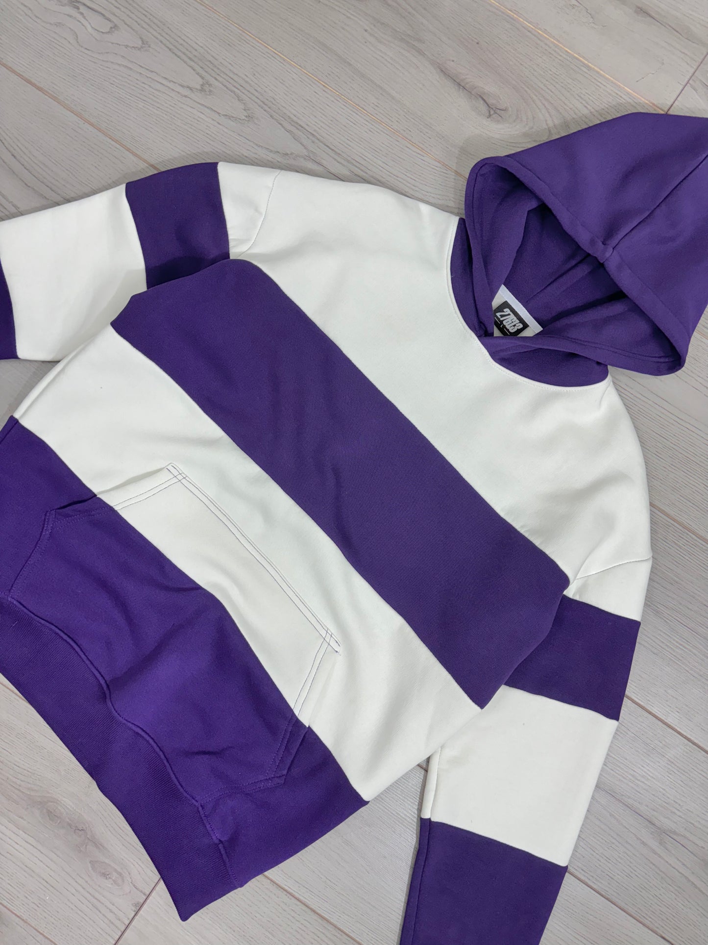 Striped Heavyweight Hoodie - Purple & White