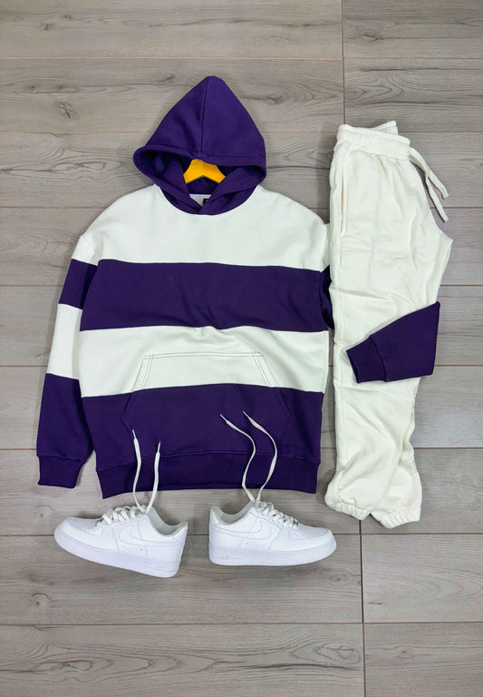 Striped Hoodie + basic white Joggers