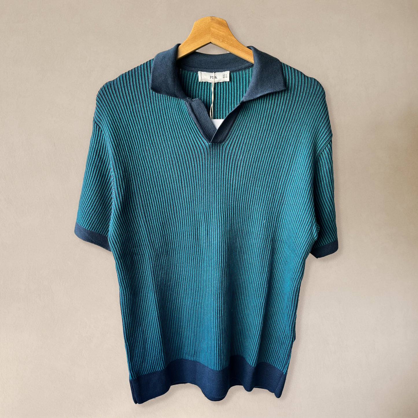 KNIT COTTON POLO SHIRT- Blue Petrol